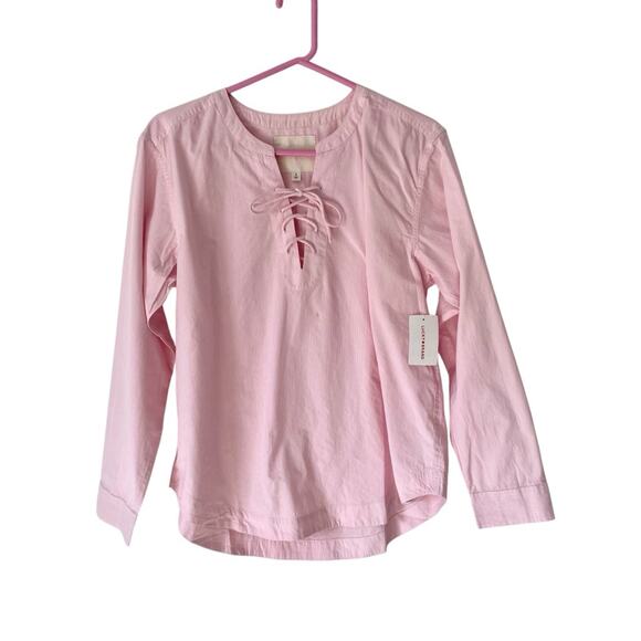 Lucky Brand NWTs Pink Stripe Poplin Lace-Up Blouse Top size small - Picture 4 of 12